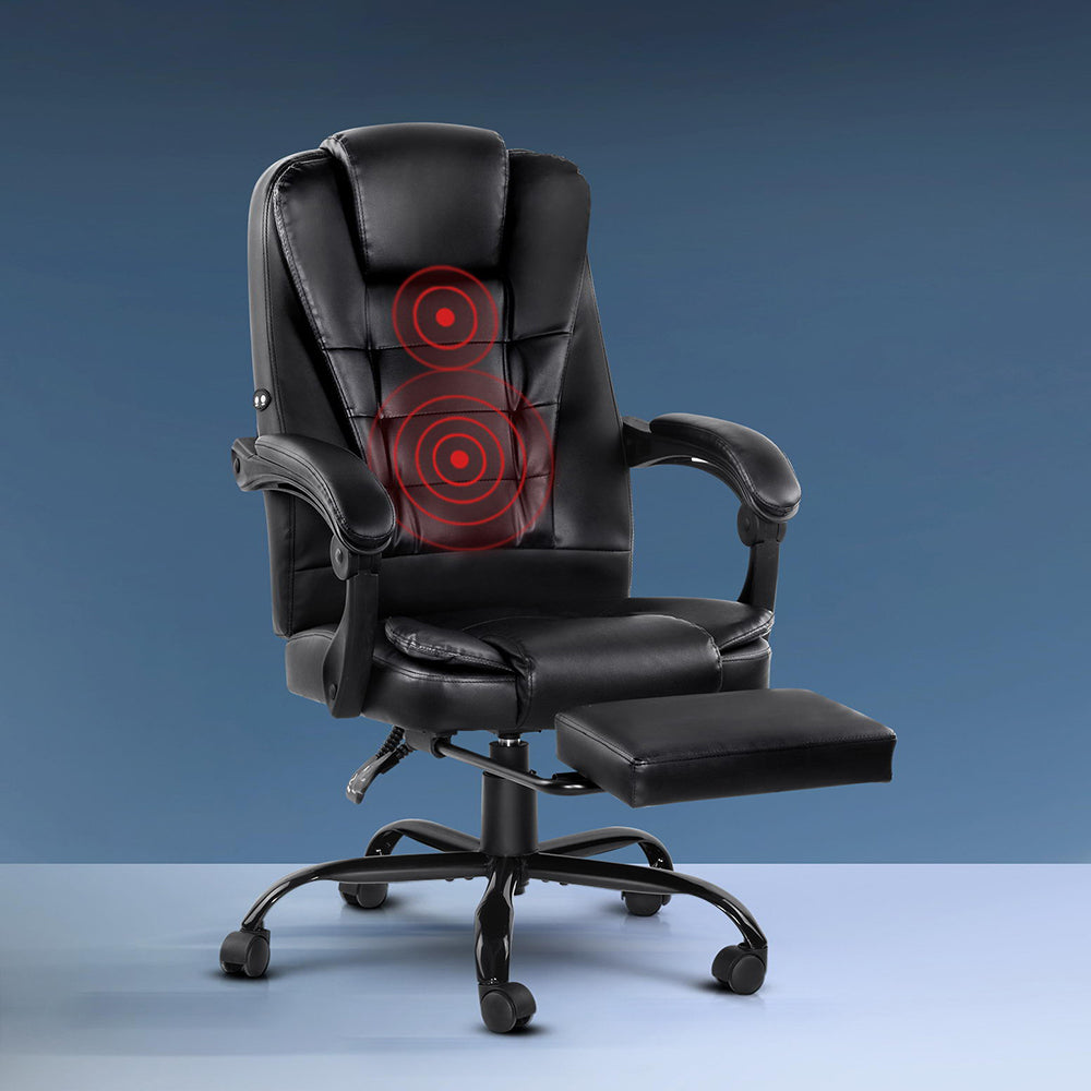 Artiss Massage Office Chair PU Leather Recliner Footrest Black