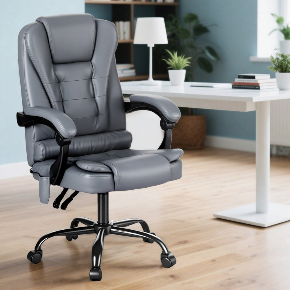Artiss Executive Office Chair 4-Point Massage Ergonomic Recline PU Grey