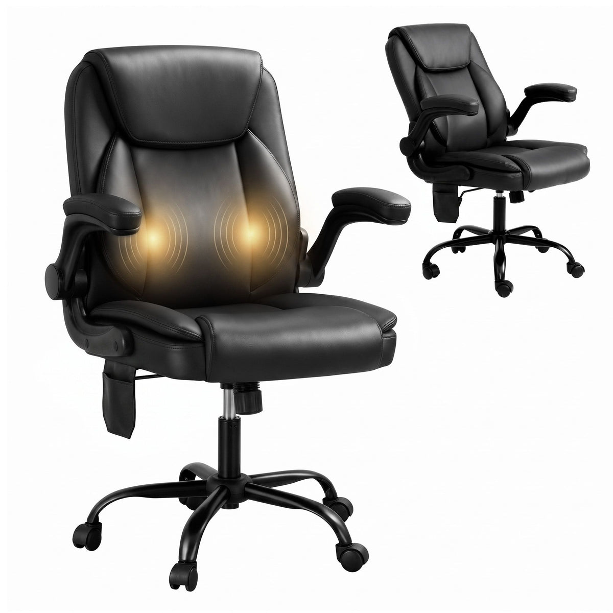 Artiss Massage Office Chair Leather Mid Back Black