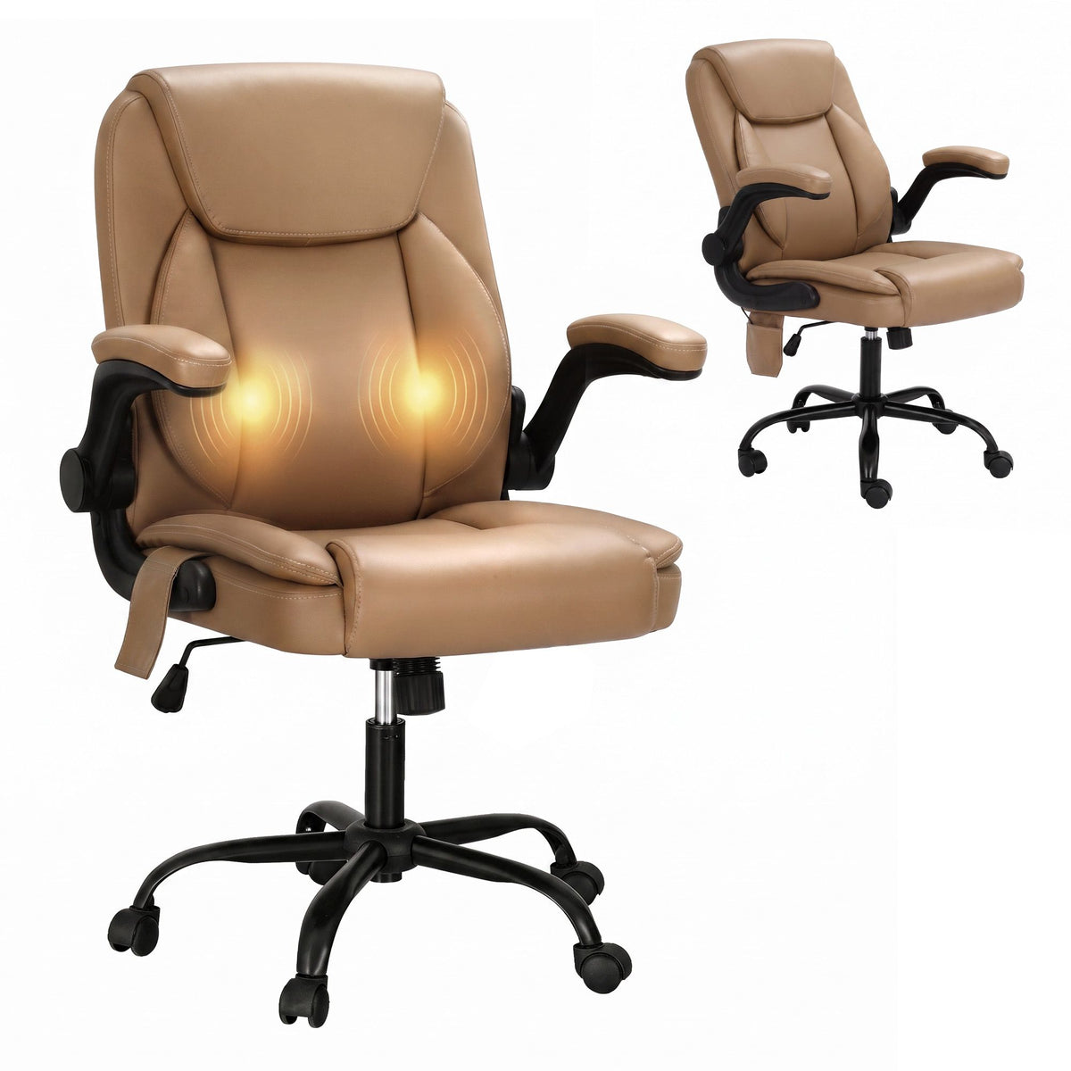 Artiss Mid Back Massage Office Chair Leather Brown