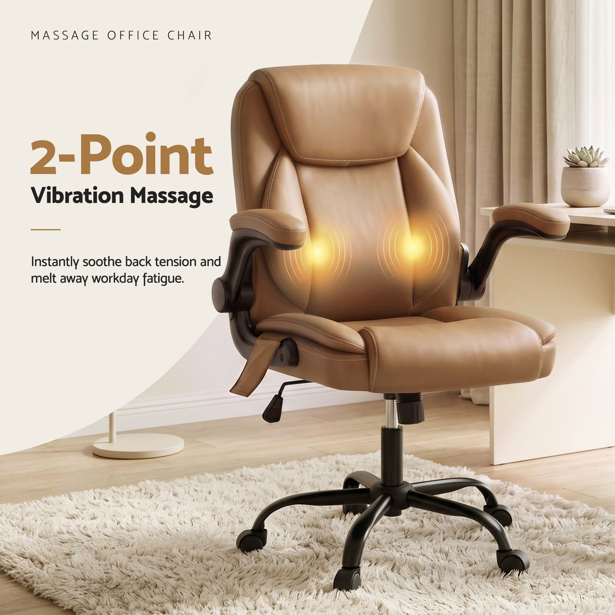 Artiss Mid Back Massage Office Chair Leather Brown