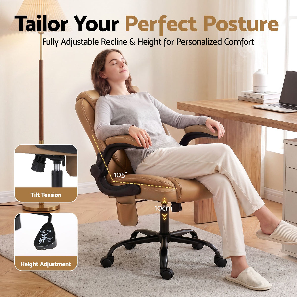Artiss Mid Back Massage Office Chair Leather Brown
