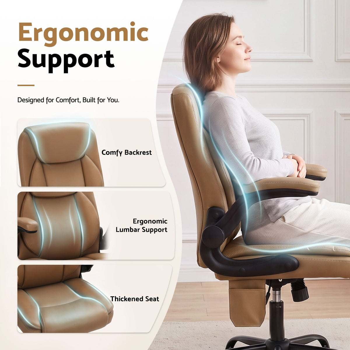Artiss Mid Back Massage Office Chair Leather Brown
