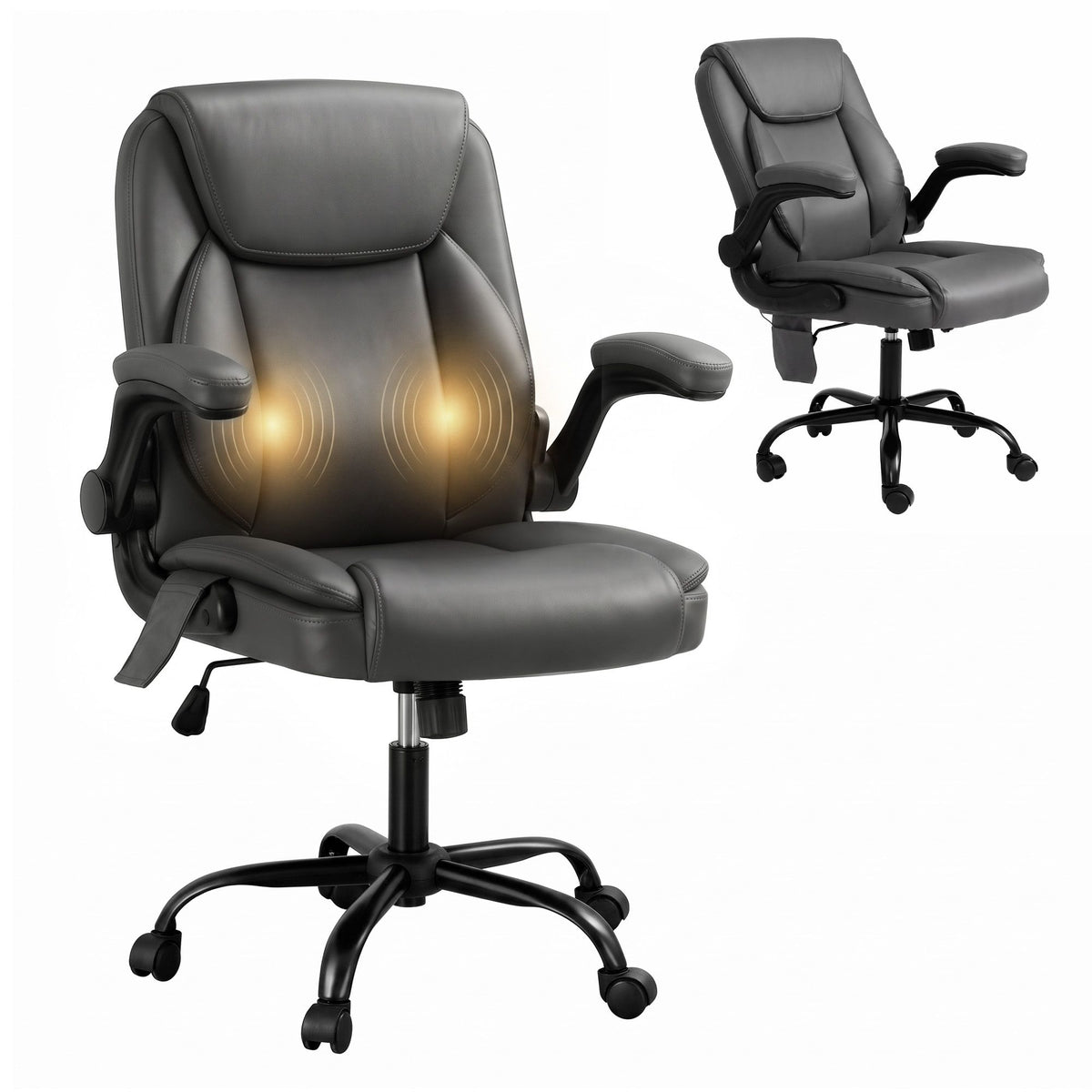 Artiss 2 Point Massage Office Chair PU Leather Mid Back Grey