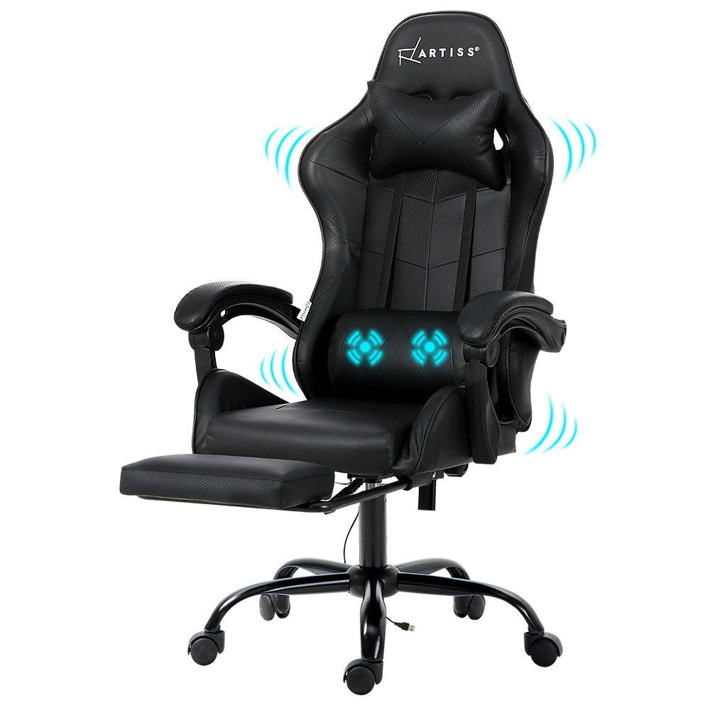 Artiss Black Massage Gaming Office Chair with Footrest