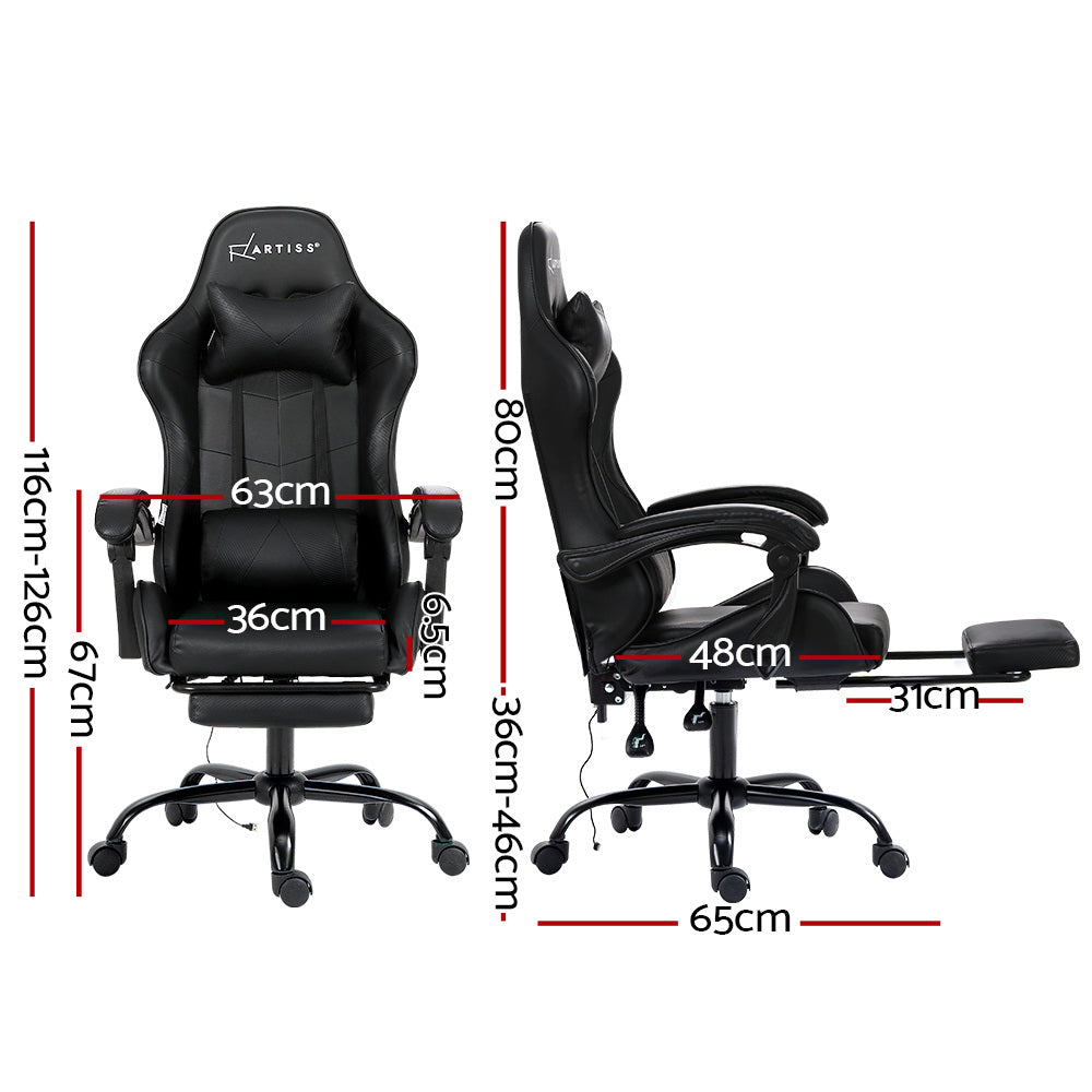 Artiss Black Massage Gaming Office Chair with Footrest