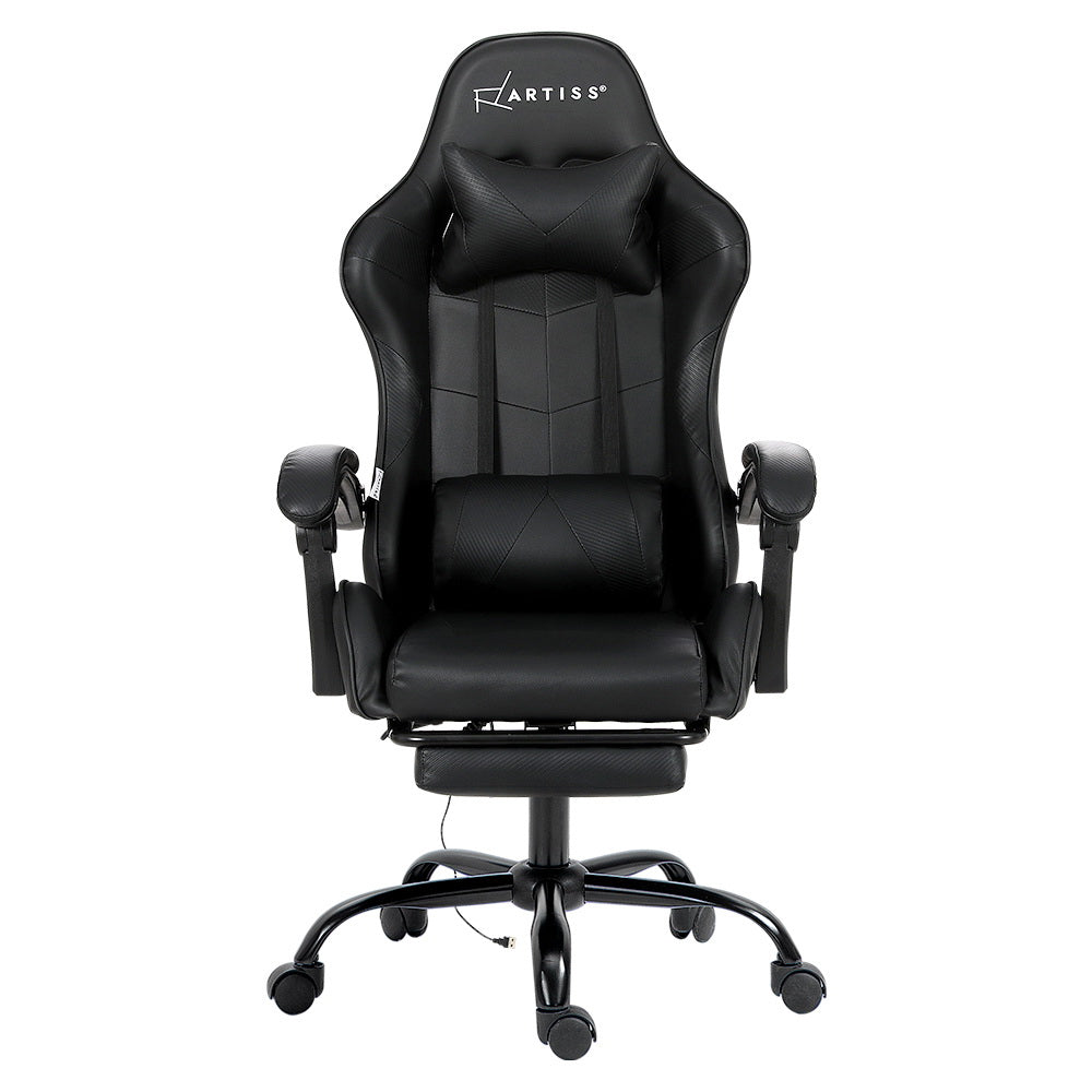 Artiss Black Massage Gaming Office Chair with Footrest