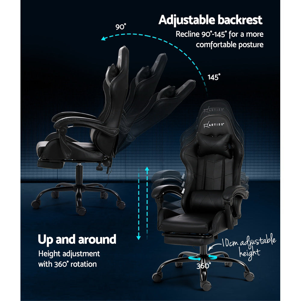 Artiss Black Massage Gaming Office Chair with Footrest