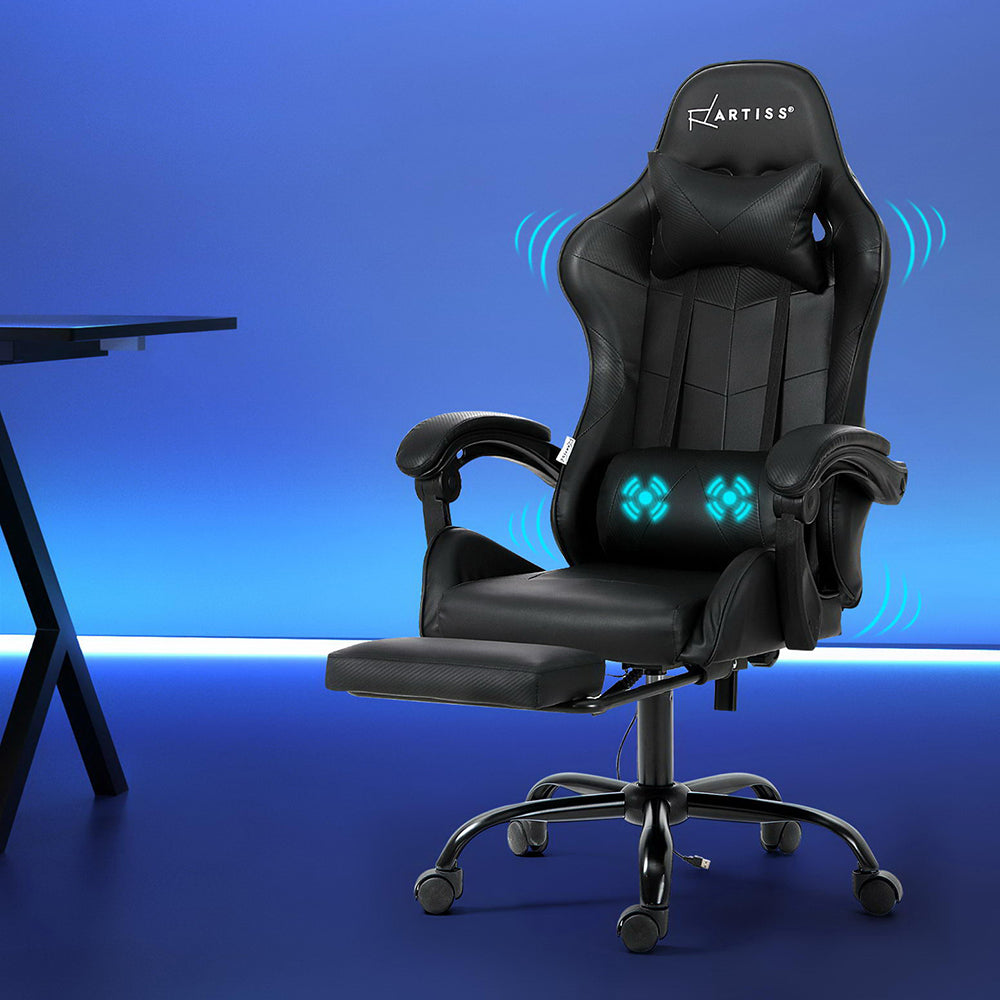 Artiss Black Massage Gaming Office Chair with Footrest
