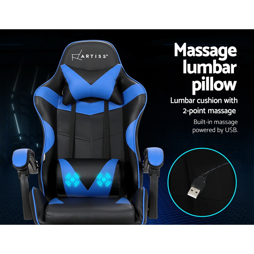 Artiss Blue Massage Gaming Office Chair Footrest