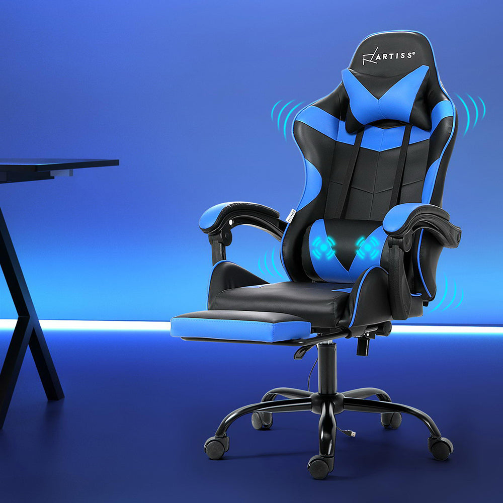 Artiss Blue Massage Gaming Office Chair Footrest
