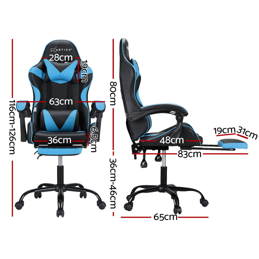 Artiss Massage Gaming Office Chair Footrest Cyan Blue