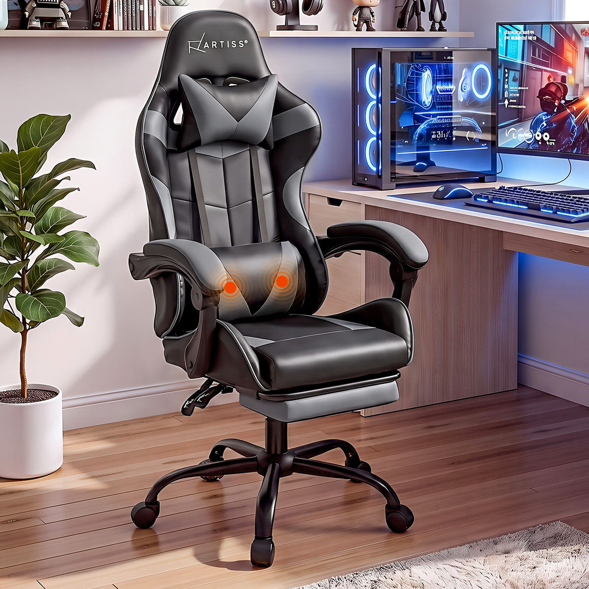Artiss Grey Massage Gaming Office Chair Footrest