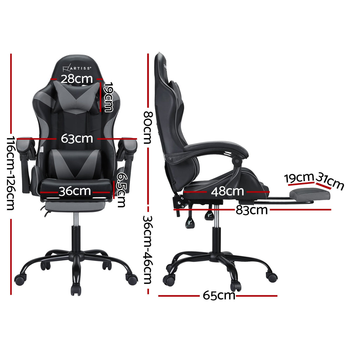 Artiss Grey Massage Gaming Office Chair Footrest