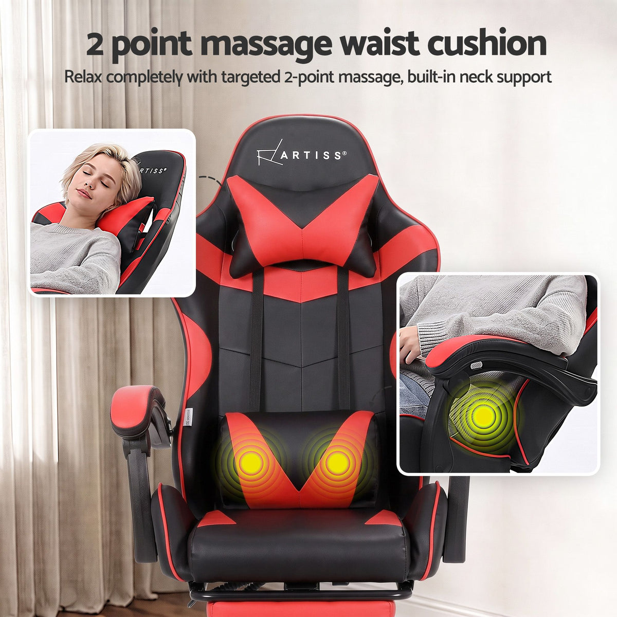 Artiss Red Massage Gaming Office Chair Footrest