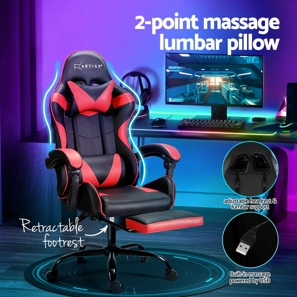 Artiss Red Massage Gaming Office Chair Footrest
