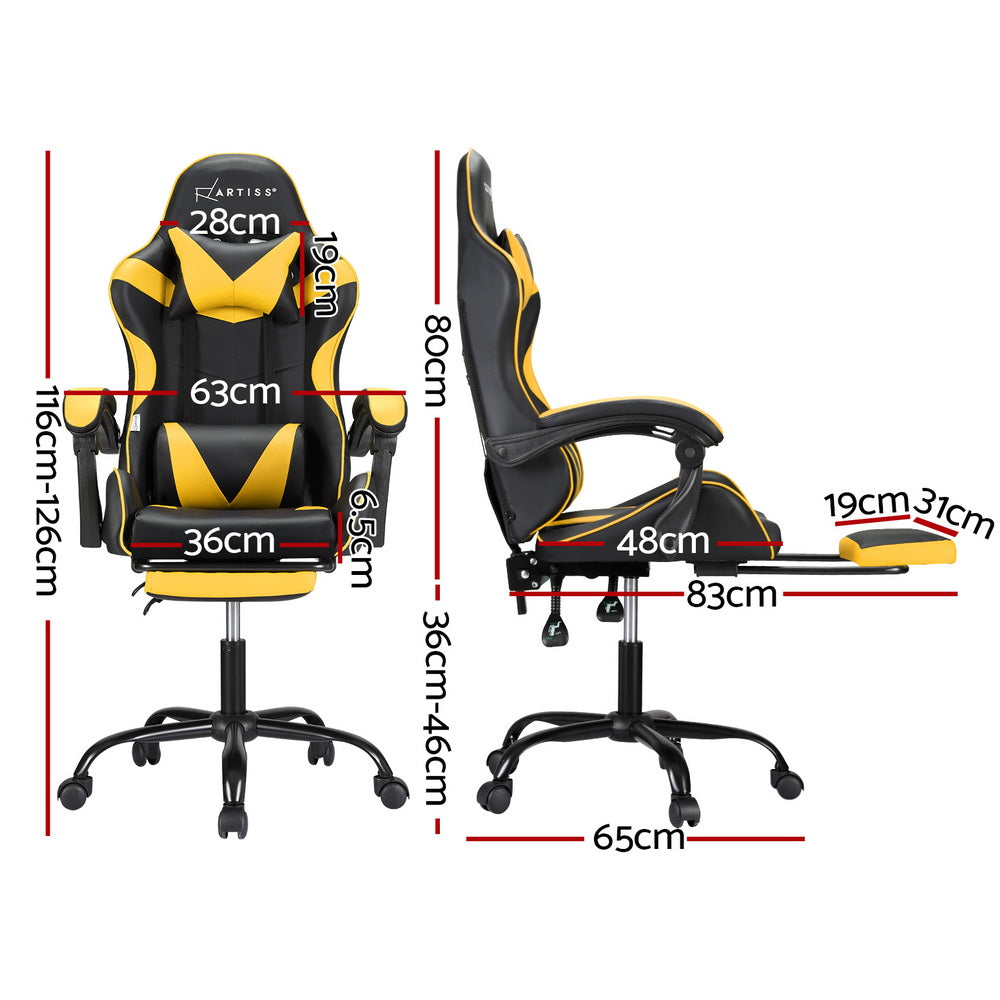 Artiss Gaming Office Chair 2-Point Massage Footrest Yellow