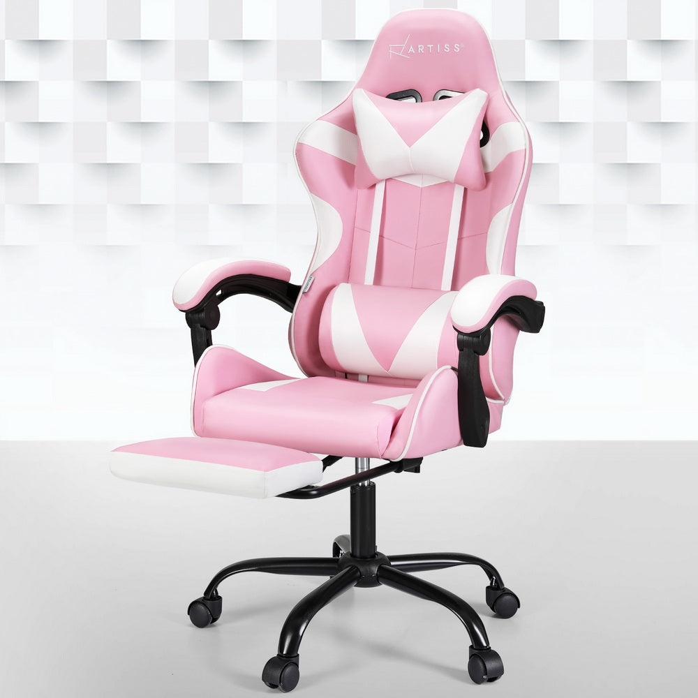 Artiss Pink Massage Gaming Office Chair Footrest