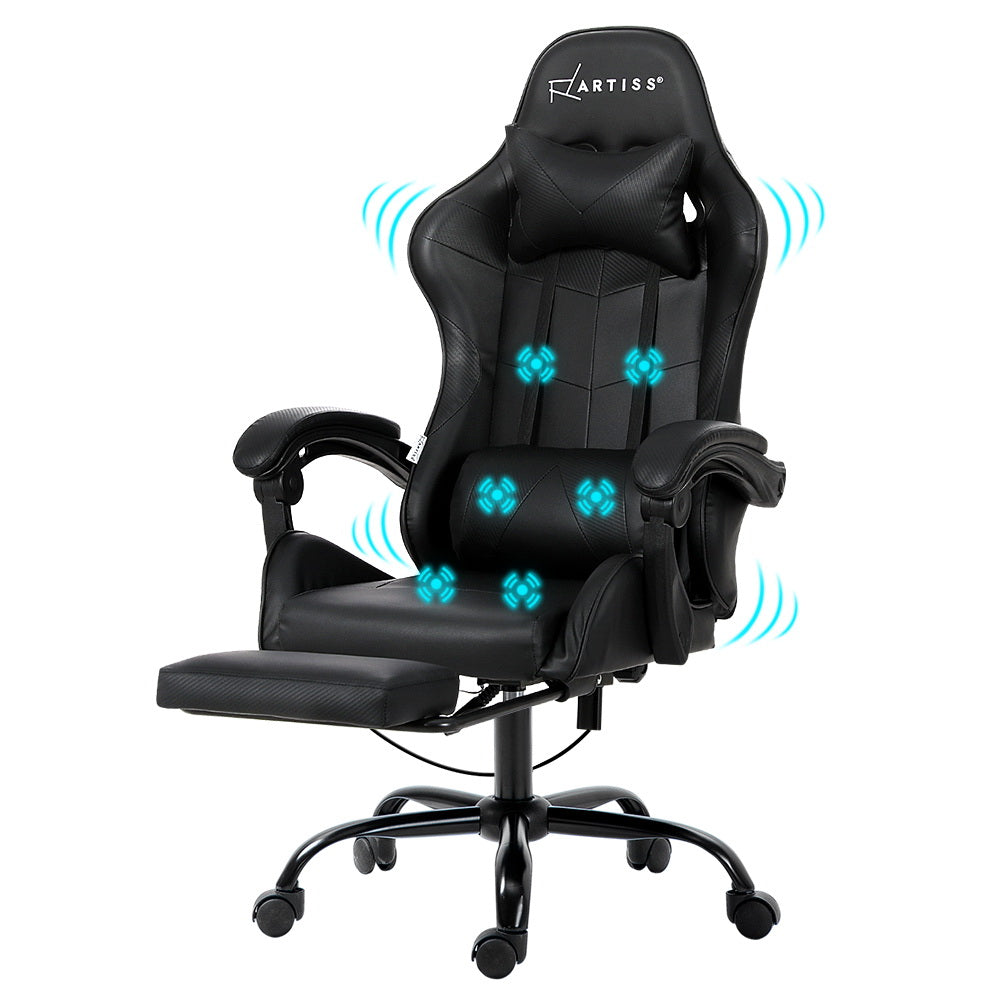 Artiss Black Massage Gaming Office Chair 6-Point Footrest