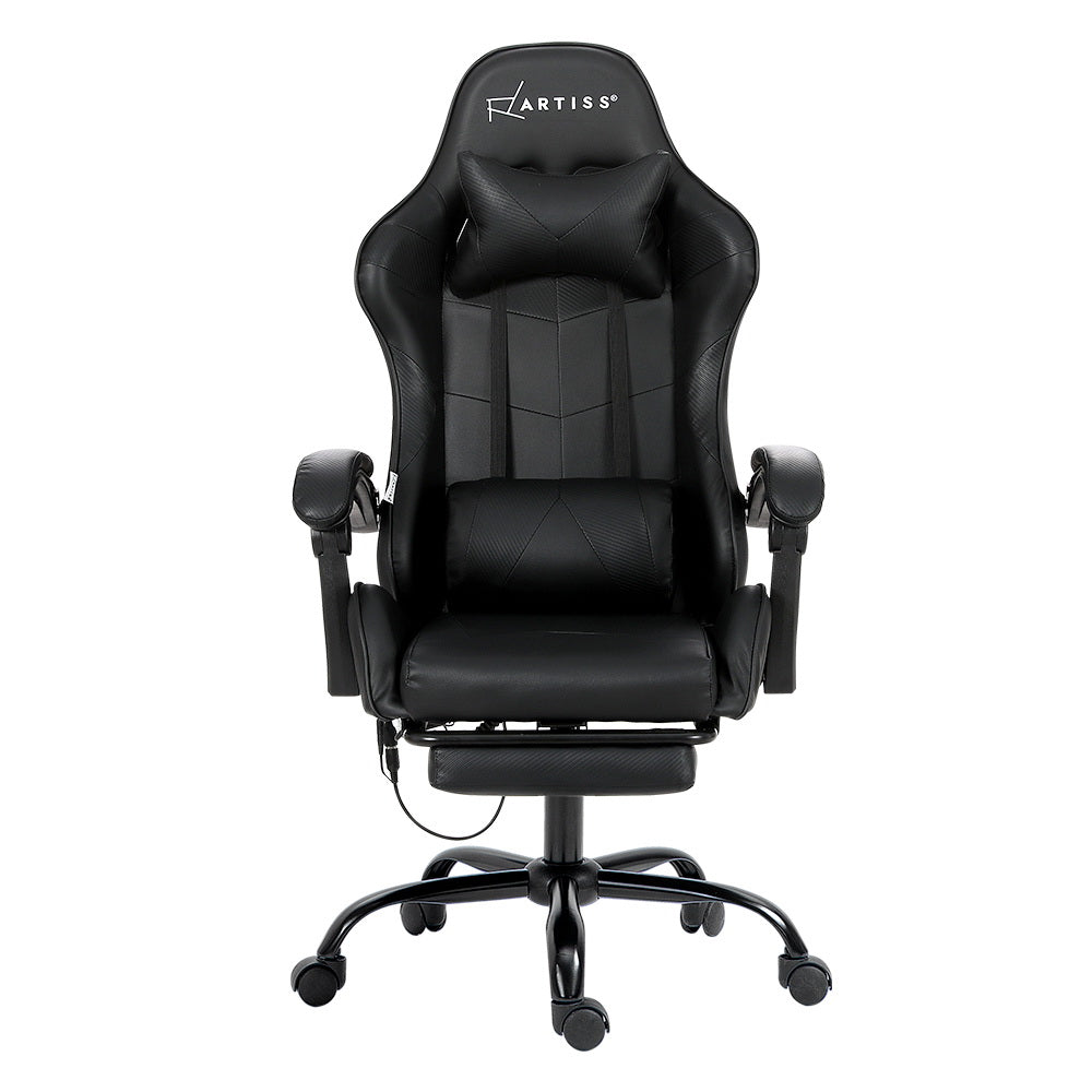 Artiss Black Massage Gaming Office Chair 6-Point Footrest