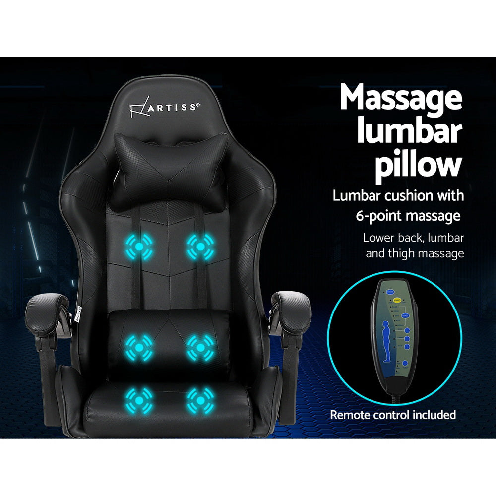 Artiss Black Massage Gaming Office Chair 6-Point Footrest