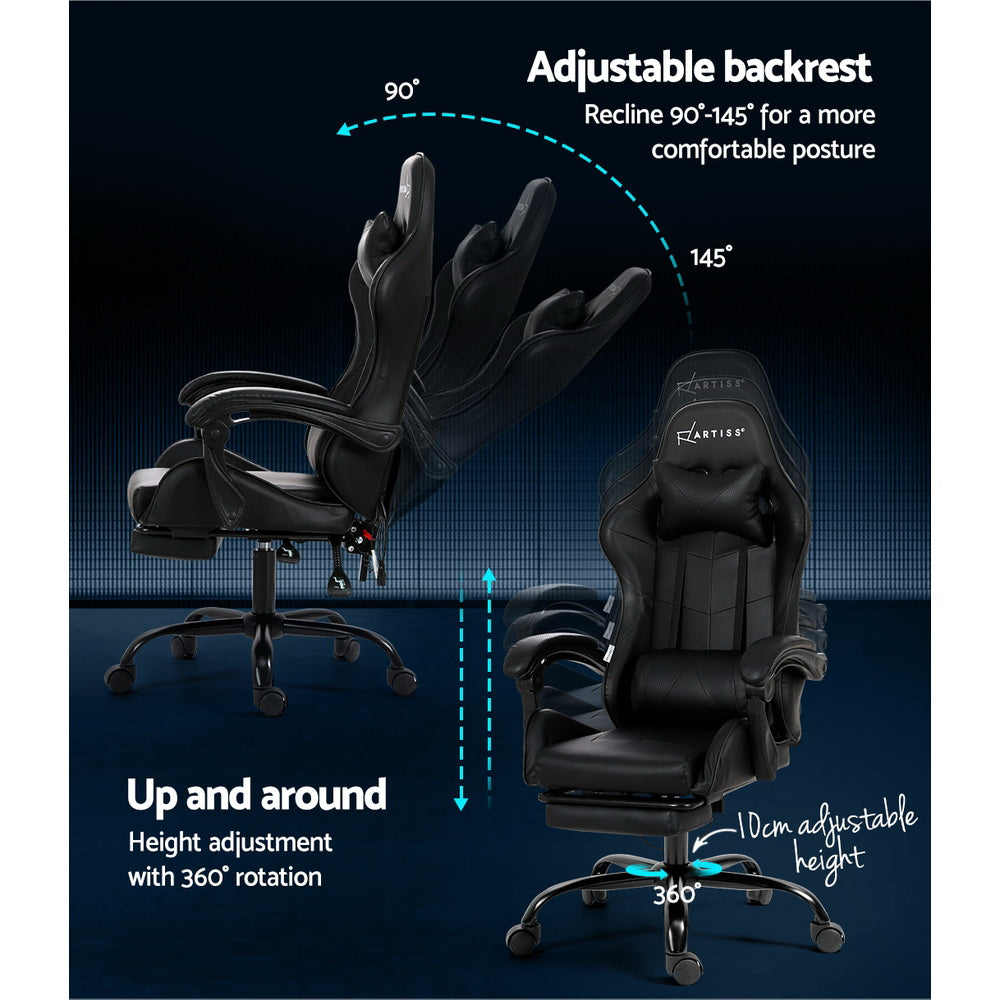 Artiss Black Massage Gaming Office Chair 6-Point Footrest