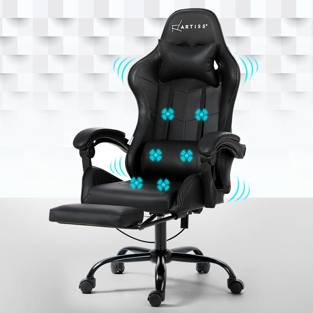 Artiss Black Massage Gaming Office Chair 6-Point Footrest