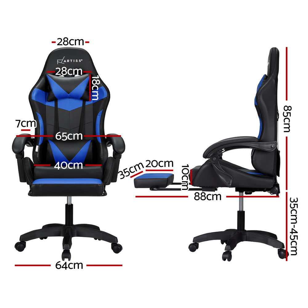 Artiss Gaming Office Chair 6-Point Massage LED Footrest Blue