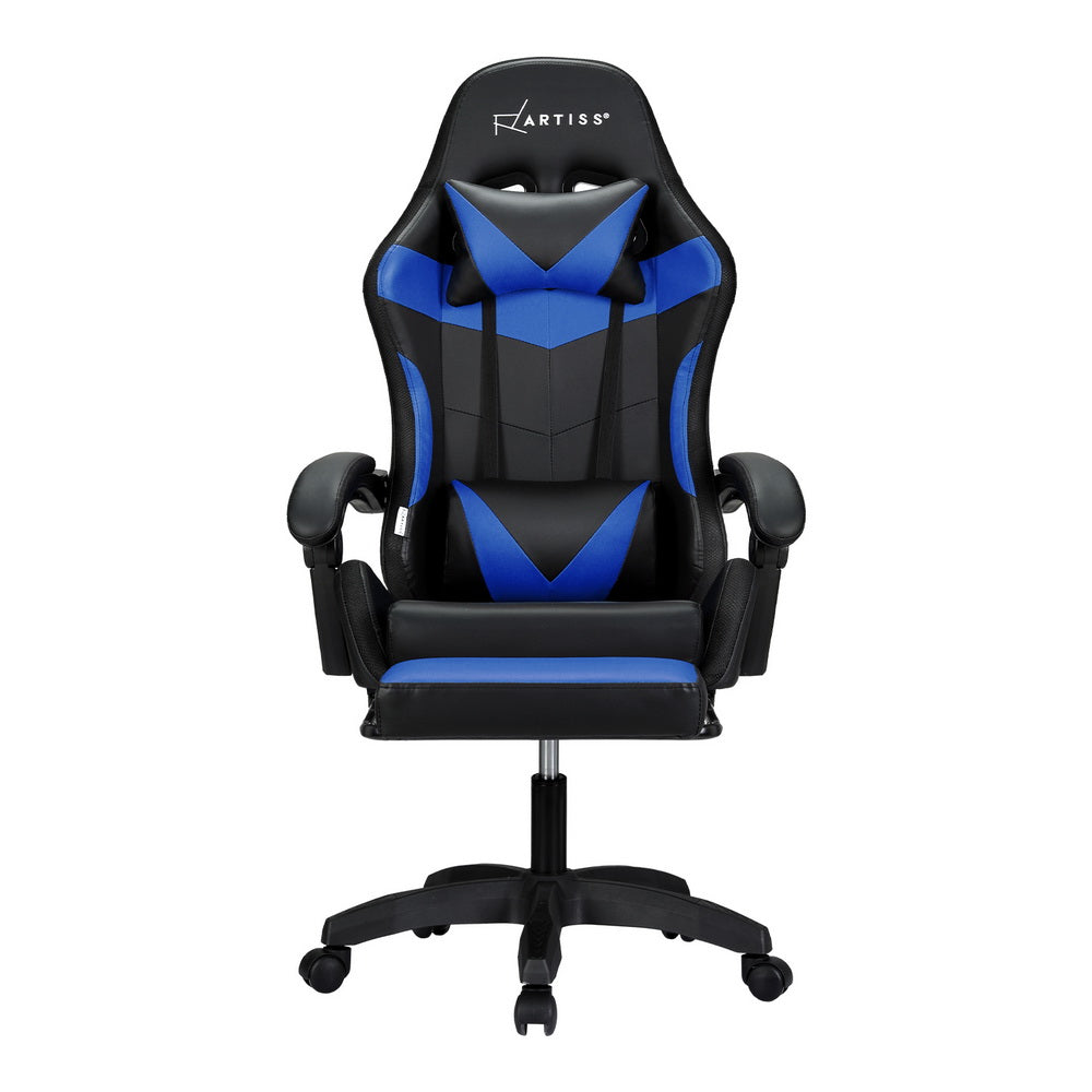 Artiss Gaming Office Chair 6-Point Massage LED Footrest Blue