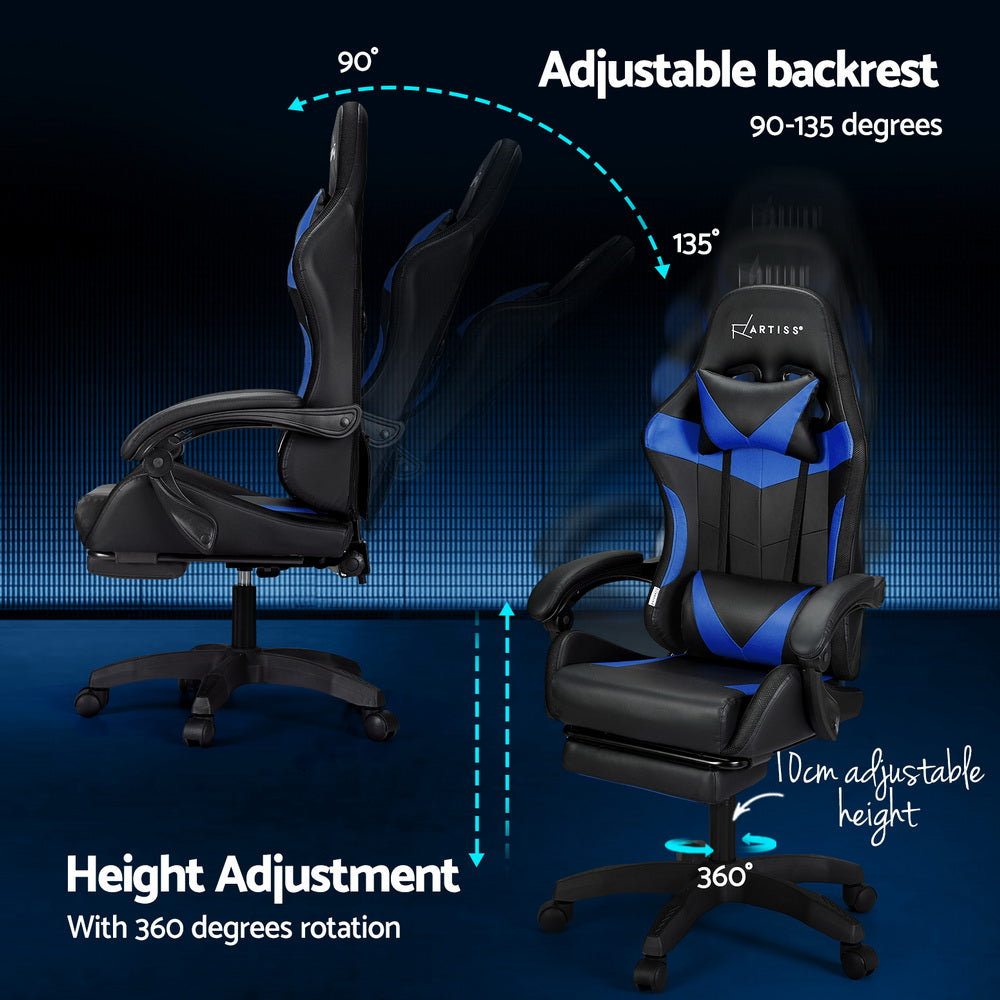 Artiss Gaming Office Chair 6-Point Massage LED Footrest Blue