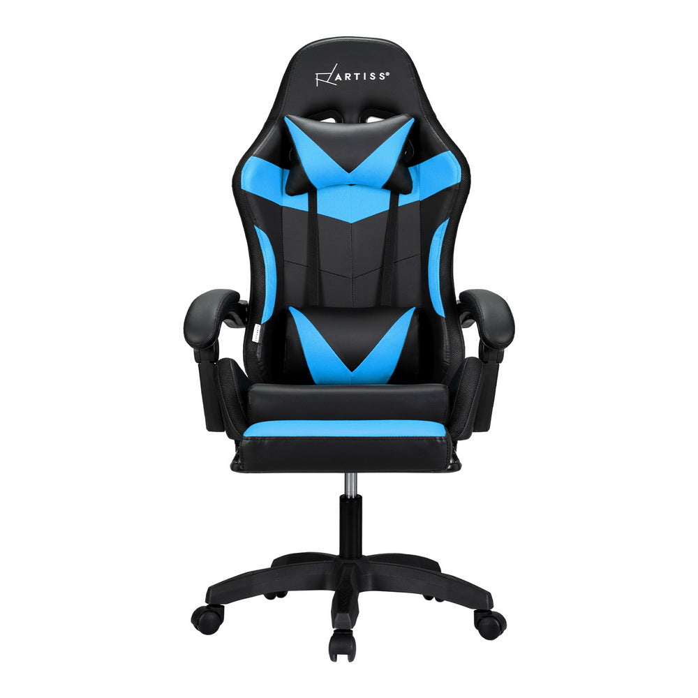 Artiss Massage Gaming Chair 6-Point LED Footrest Cyan Blue