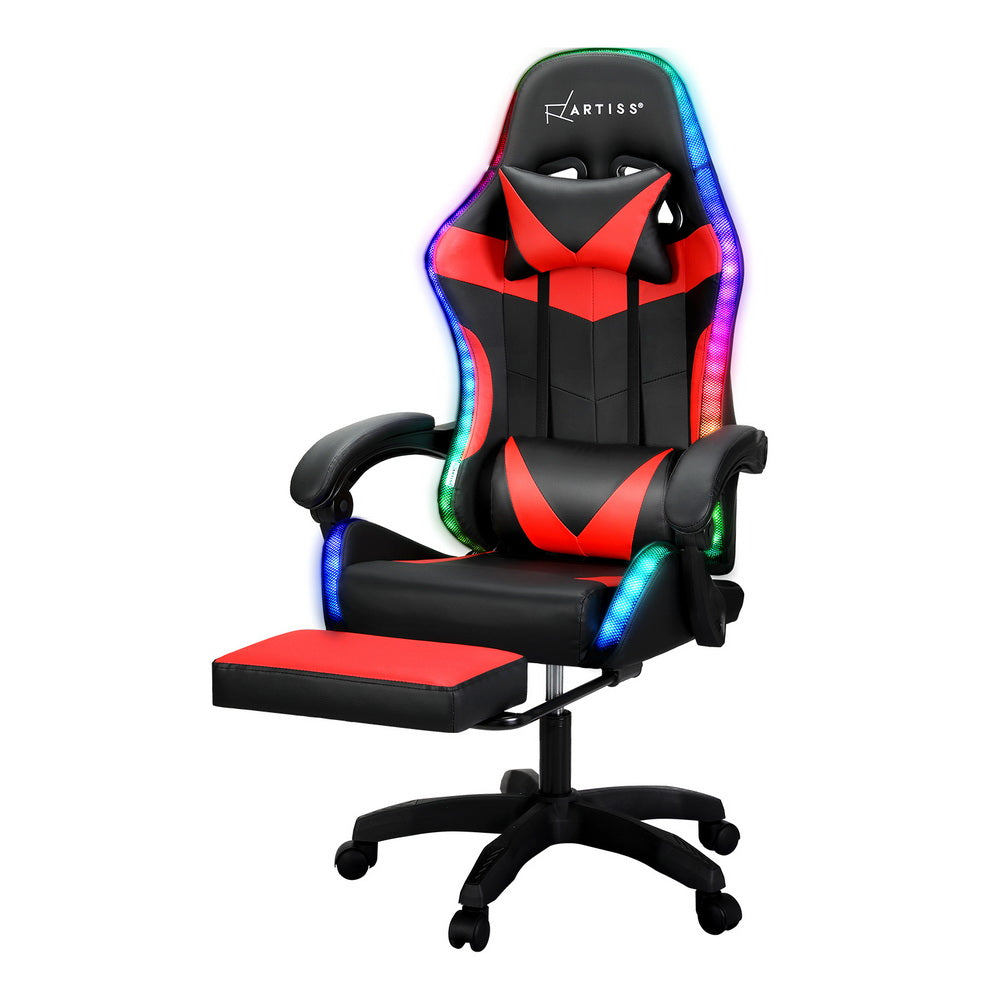 Artiss Gaming Office Chair Massage 7 LED Footrest Red