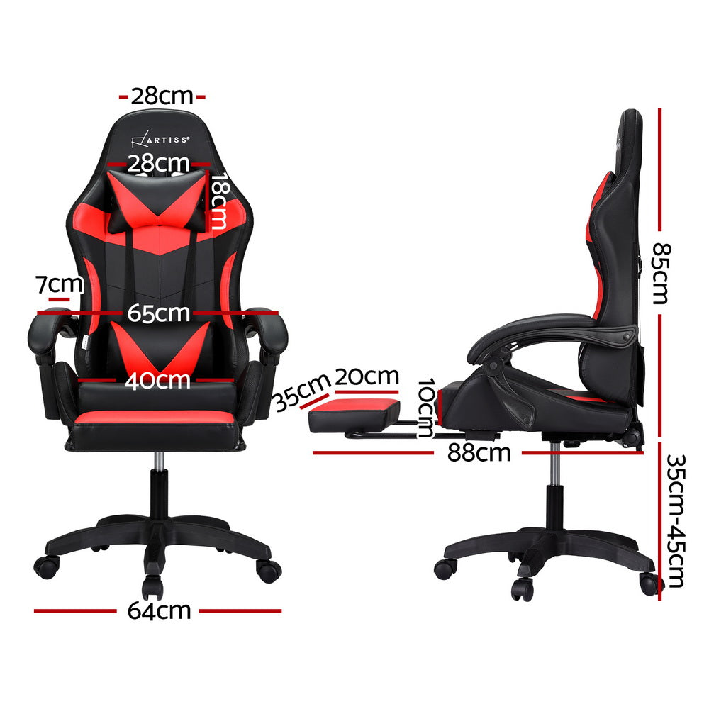 Artiss Gaming Office Chair Massage 7 LED Footrest Red