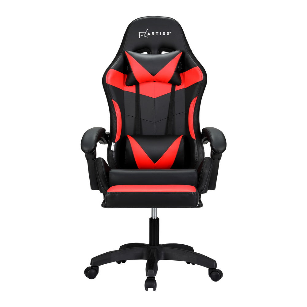 Artiss Gaming Office Chair Massage 7 LED Footrest Red