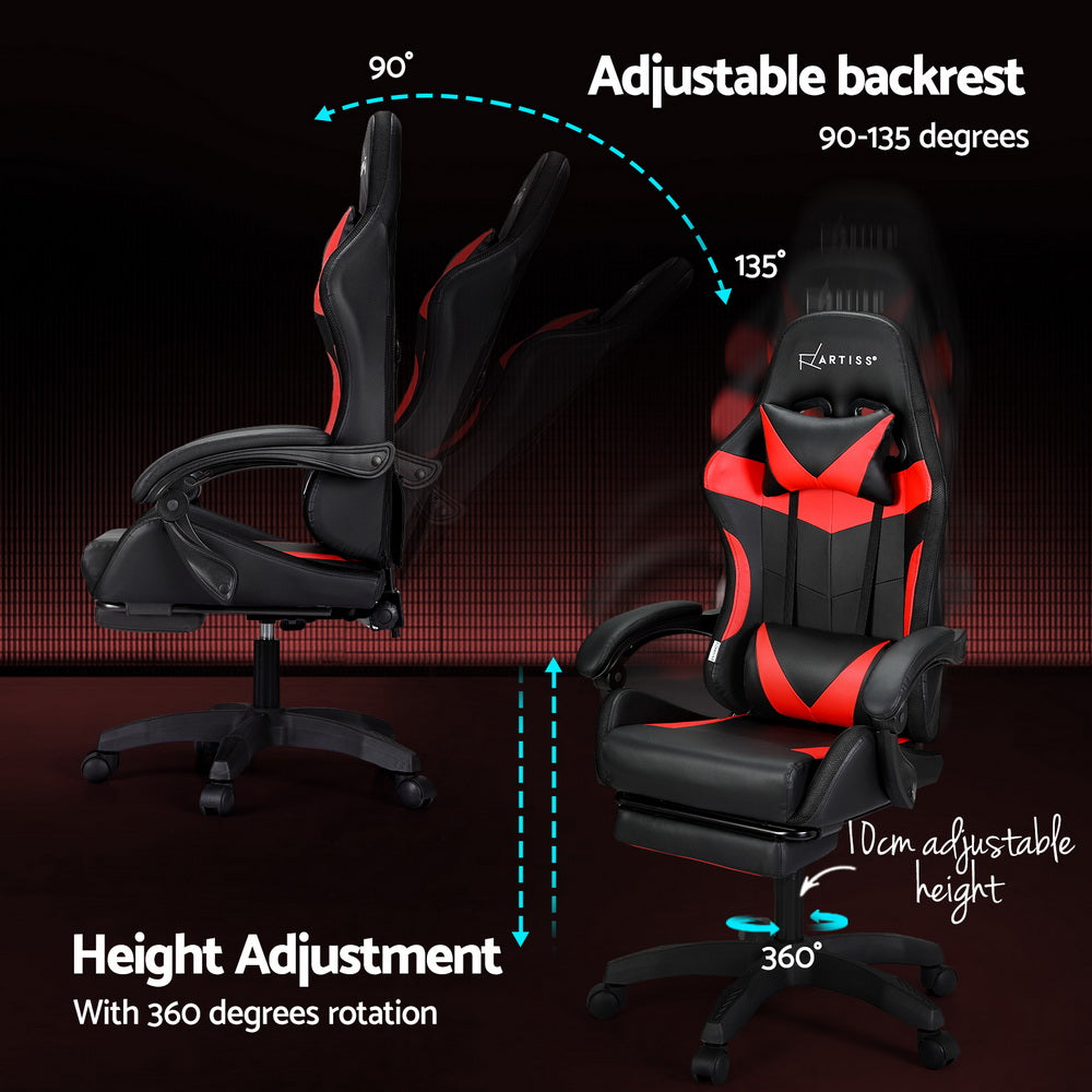 Artiss Gaming Office Chair Massage 7 LED Footrest Red