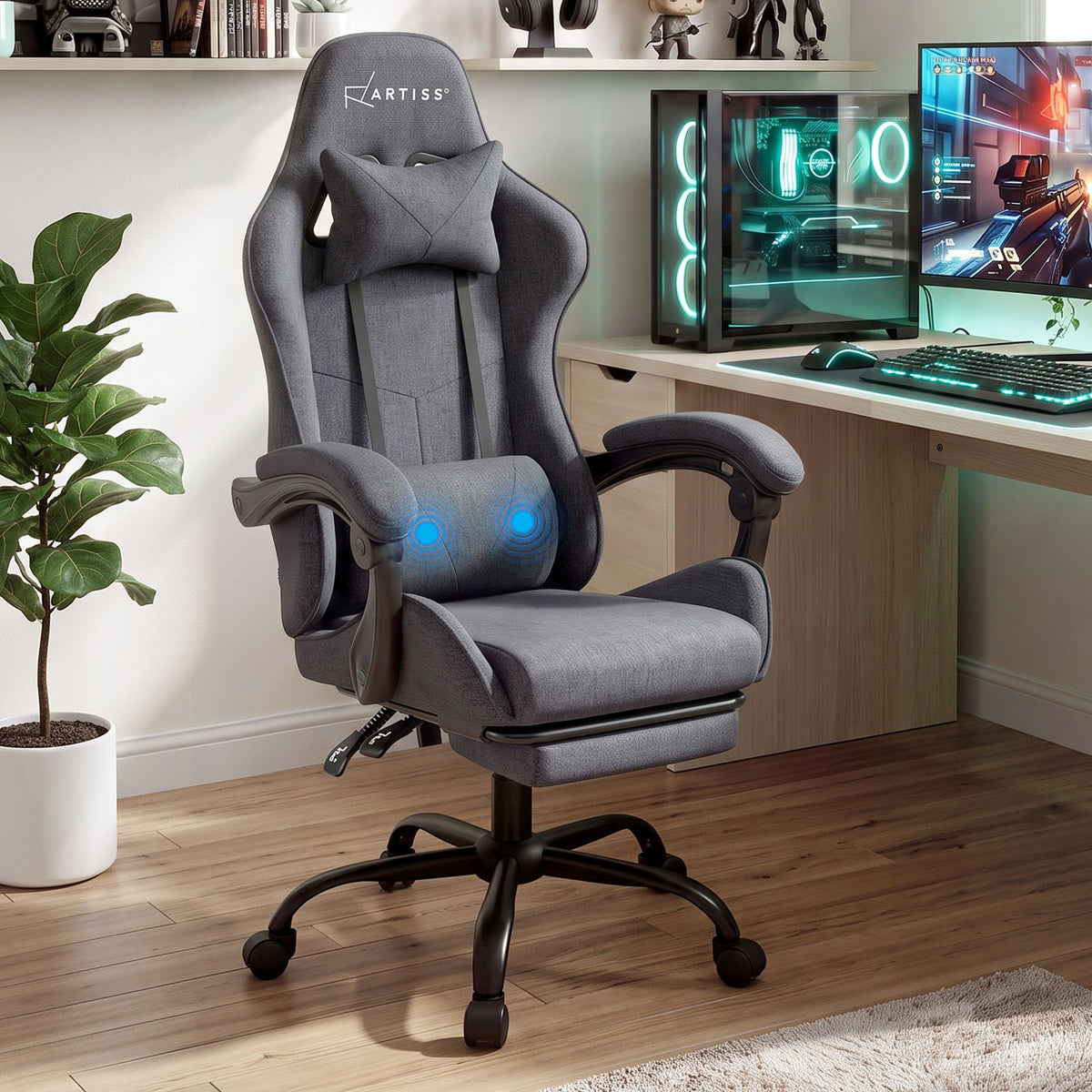 Artiss Ergonomic Fabric Gaming Office Chair with Massage Grey