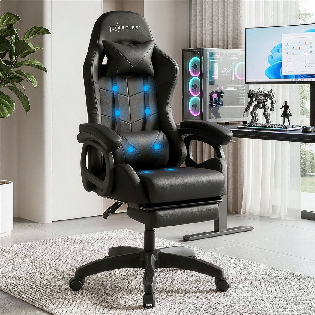 Artiss Gaming Office Chair 8 Point Massage Ergonomic Black