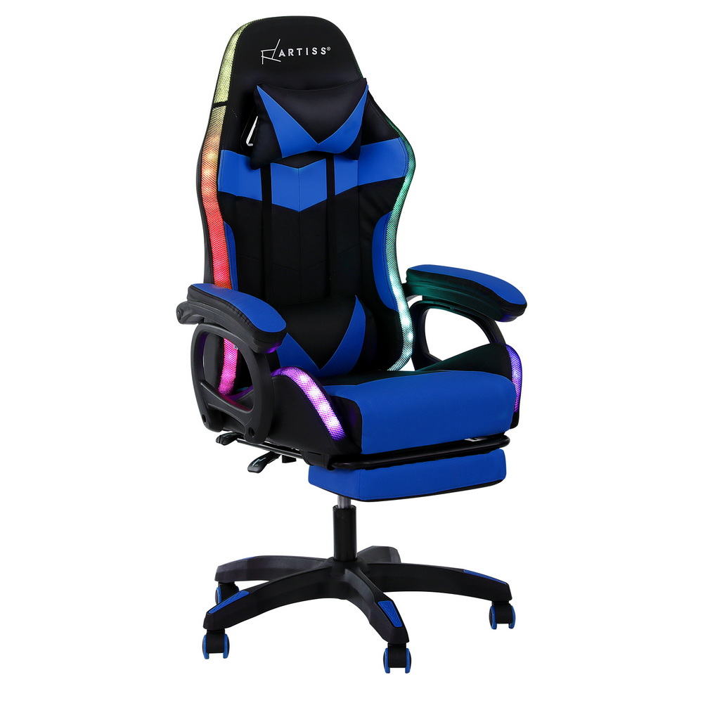 Artiss Gaming Office Chair with Massage and RGB LED Lights Blue