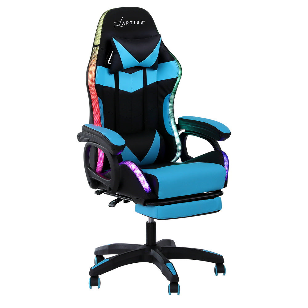 Artiss Gaming Office Chair Massage RGB LED Cyan