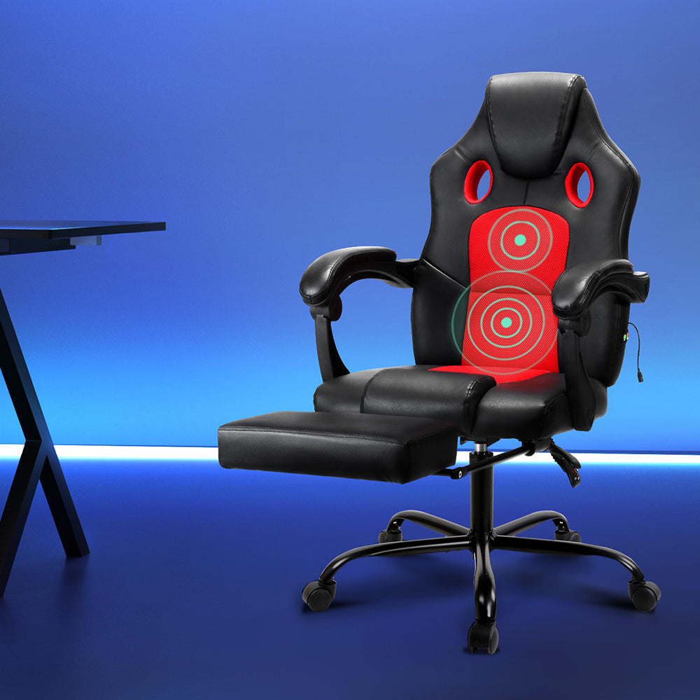 Khir Gaming Office Chair 2-Point Massage PU Leather Red