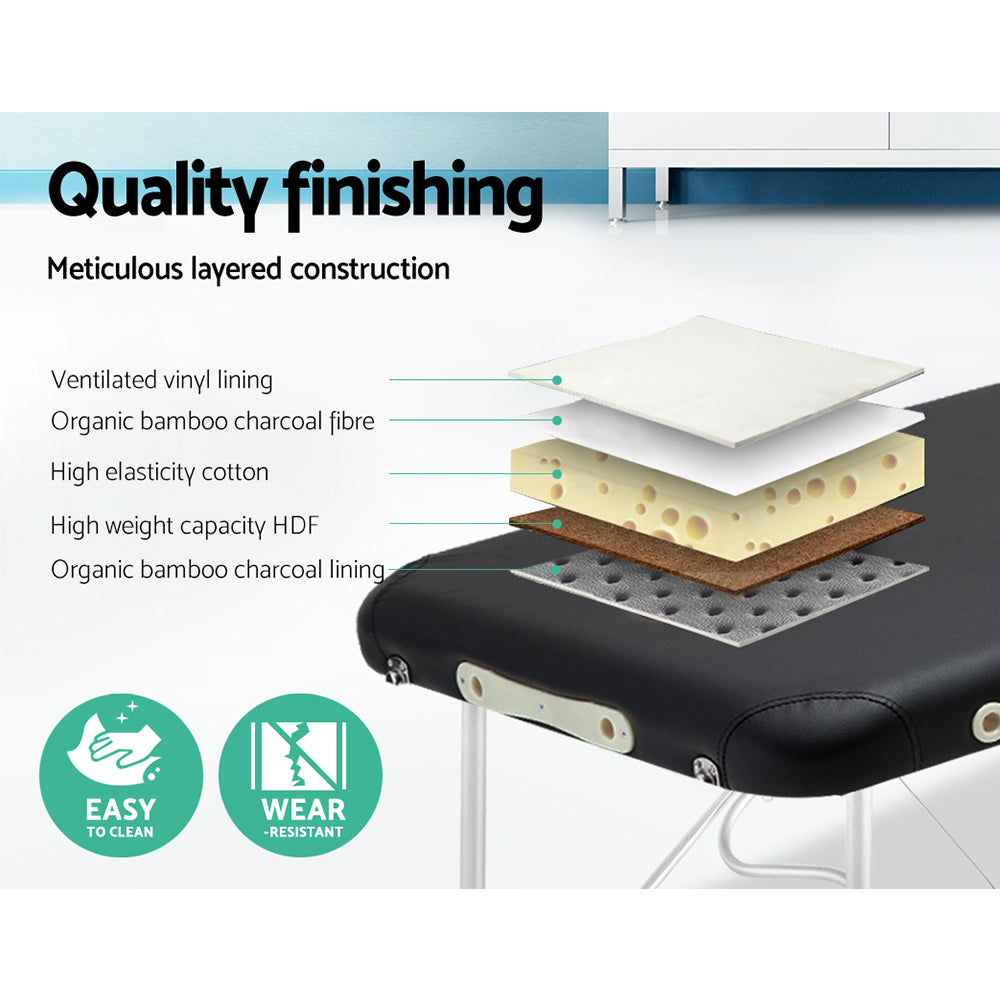 Zenses 55cm Portable Massage Table 2 Fold Aluminium Black