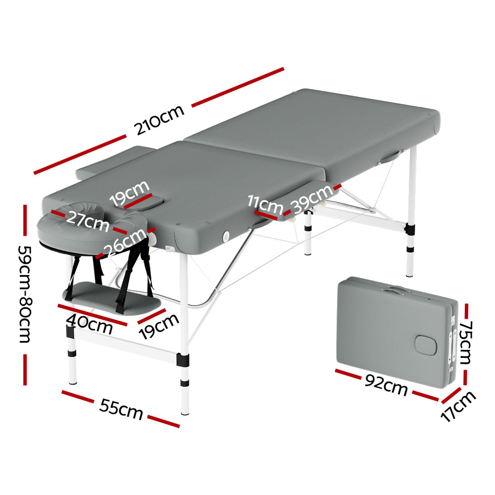 Zenses 55cm Portable Aluminium Massage Table 2 Fold Grey