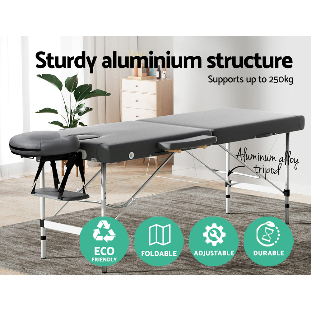 Zenses 55cm Portable Aluminium Massage Table 2 Fold Grey