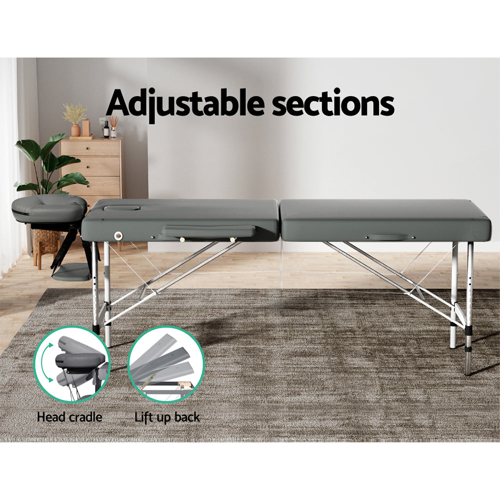 Zenses 55cm Portable Aluminium Massage Table 2 Fold Grey