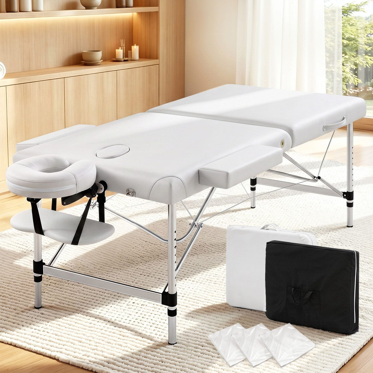 Zenses Aluminium Massage Table 75cm 2 Fold Beauty Bed White