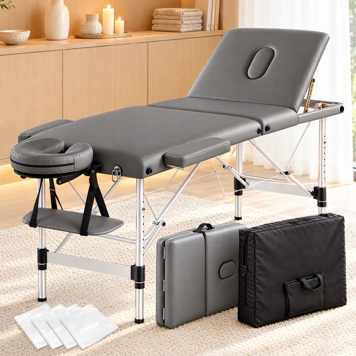 Zenses 3-Fold Portable Massage Table 60cm Grey Aluminium Beauty Bed