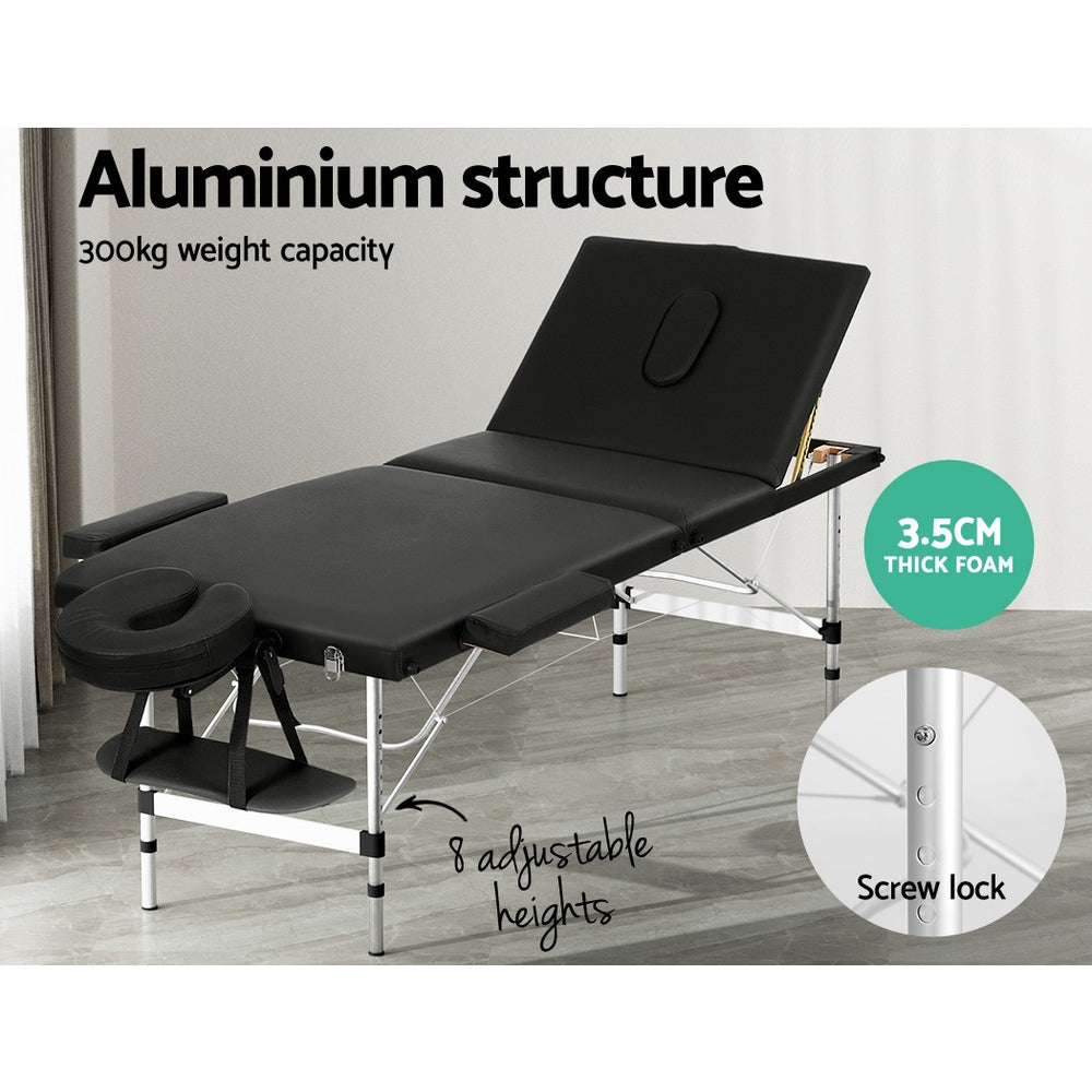 Zenses 65cm Portable 3-Fold Aluminium Massage Table Black