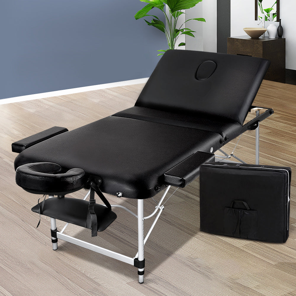 Zenses Portable Massage Table 75cm 3 Fold Aluminium Black