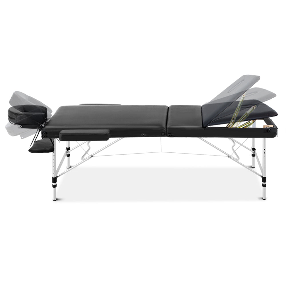 Zenses 75cm Portable 3 Fold Aluminium Massage Table Black