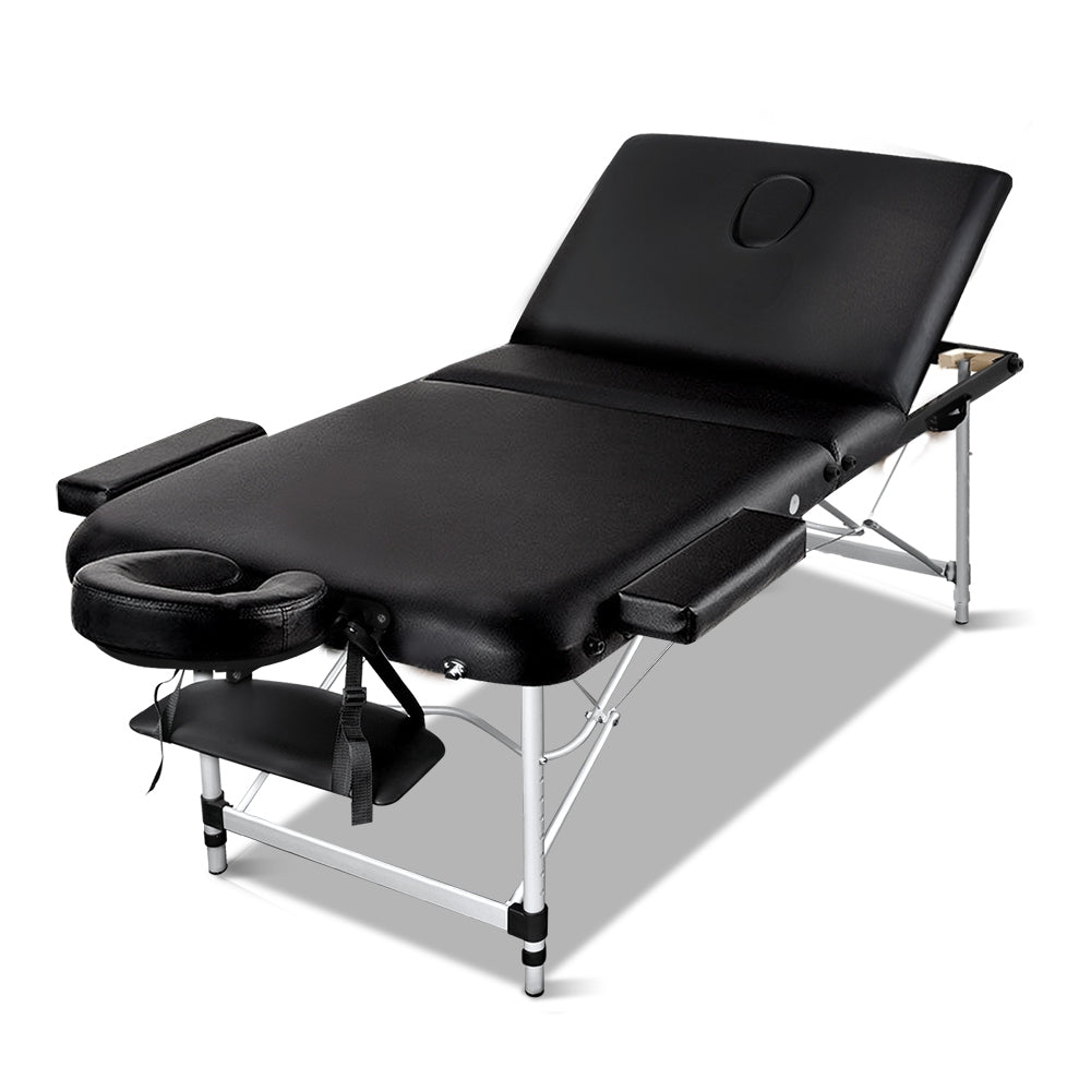 Zenses 75cm Portable 3 Fold Aluminium Massage Table Black